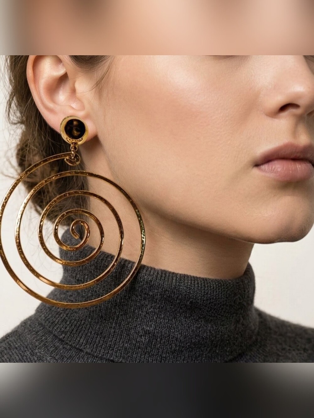Vintage Gold Tone Spiral Drop Earrings Statement Jewelry 1980s